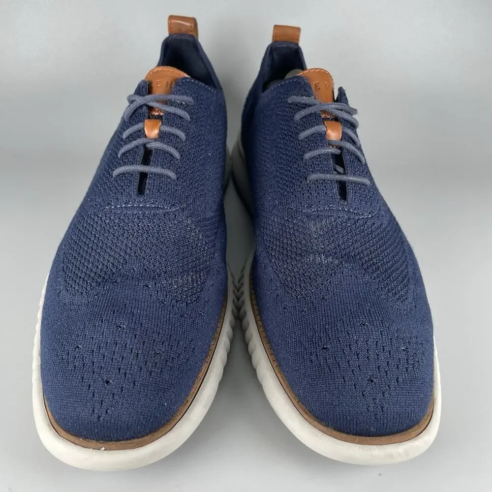 Cole Haan Navy Knit Wingtip Derby with White Sole